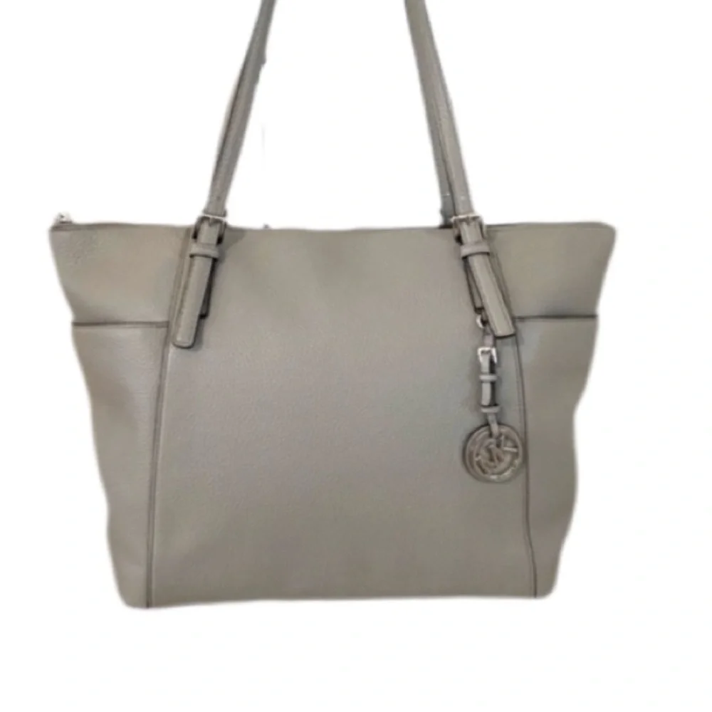Michael Kors Large Purse Pebbled Leather Gray Office Tote - Picture 2 of 13